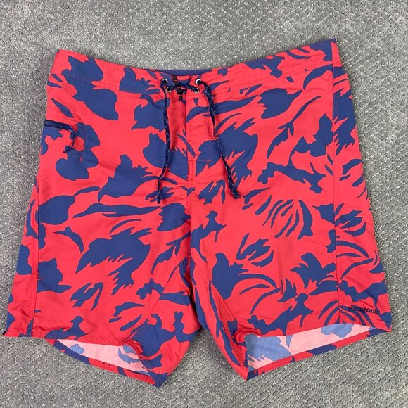 Patagonia Wavefarer Boardshorts Men's 40 Red Blue Floral Swim Trunks Shorts - Picture 1 of 13
